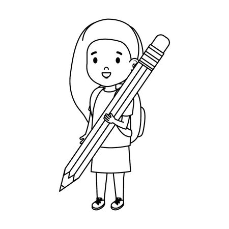 little girl student with pencil vector illustration designのイラスト素材