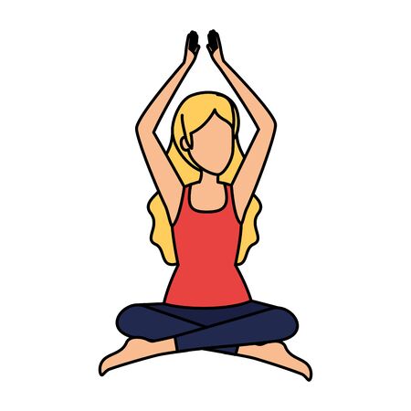 woman practicing lotus yoga position vector illustration designのイラスト素材
