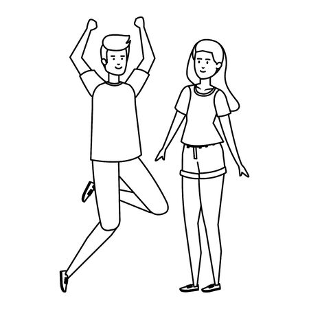 young couple celebrating avatars characters vector illustration designのイラスト素材