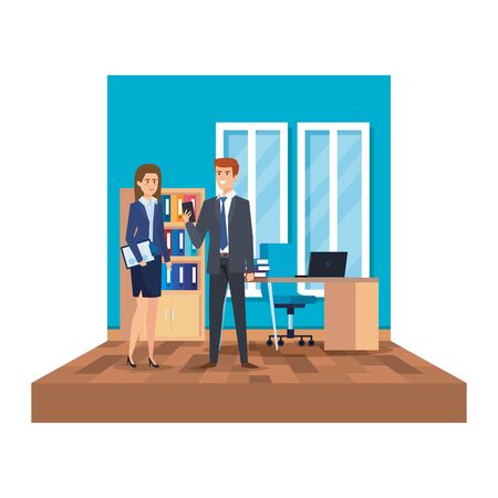 business couple with documents vector illustration designのイラスト素材
