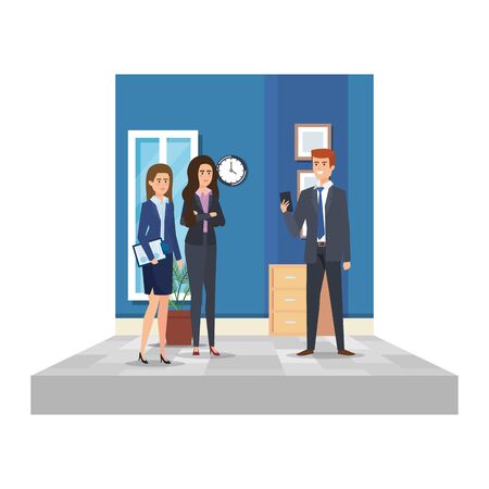 business people in the office scene vector illustration designのイラスト素材