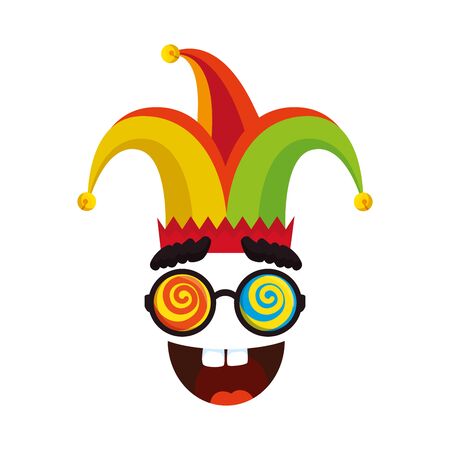 jester hat with glasses and smile fools day icon vector illustration designのイラスト素材
