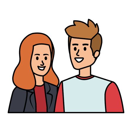 young couple avatars characters vector illustration designのイラスト素材