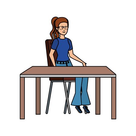 young woman sitting in chair and table vector illustration designのイラスト素材