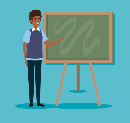 man teacher with blackboard and shirt with jean vector illustrationのイラスト素材