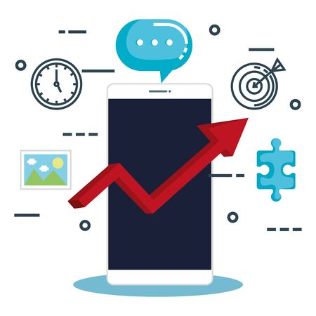 smartphone with business marketing vector illustration designのイラスト素材