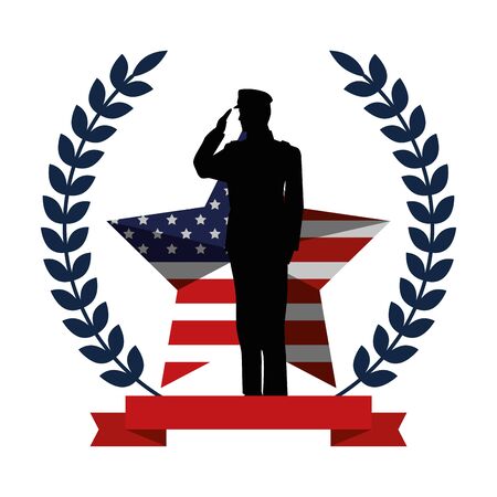 military man silhouette with emblem flag vector illustration designのイラスト素材