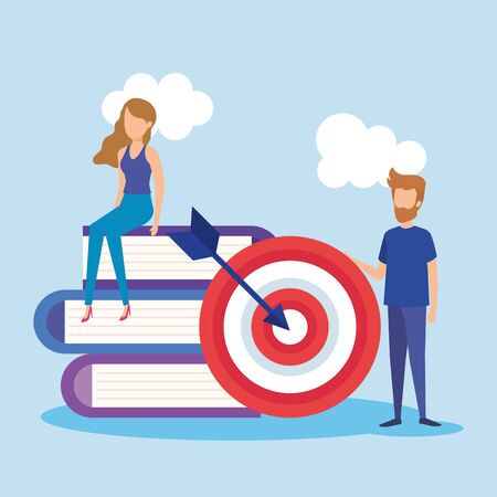 mini people with target and books vector illustration designのイラスト素材