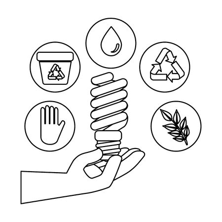 hand with saver bulb and ecology icons vector illustration designのイラスト素材