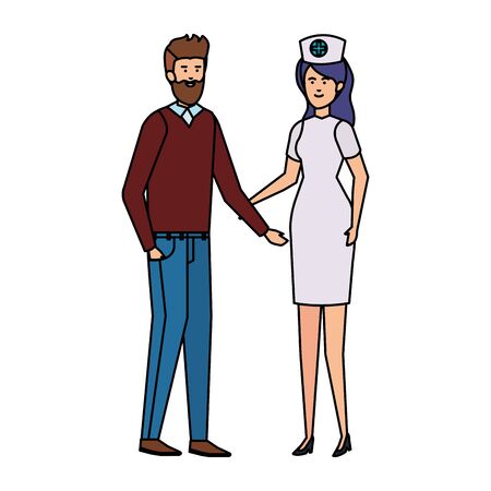 professional female nurse with man vector illustration designのイラスト素材