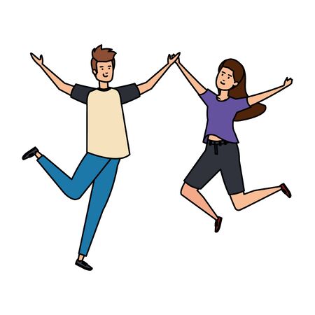 young couple celebrating avatars characters vector illustration designのイラスト素材