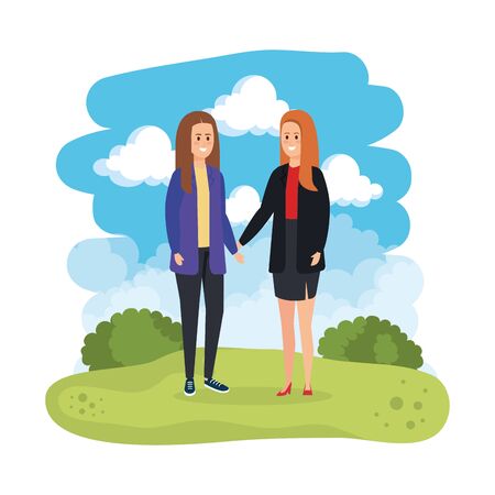 young couple in the landscape vector illustration designのイラスト素材