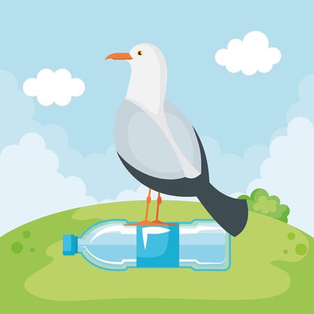 dove bird with toxic plastic bottle waste pollution vector illustrationのイラスト素材