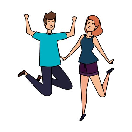young couple celebrating avatars characters vector illustration designのイラスト素材
