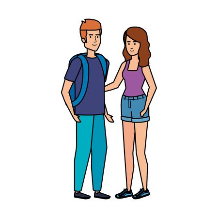 young couple avatars characters vector illustration designのイラスト素材
