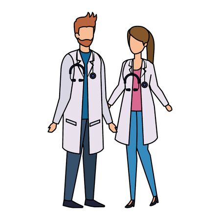 couple of professionals doctors avatars characters vector illustration designのイラスト素材