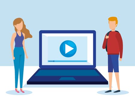 mini people with laptop computer vector illustration designのイラスト素材