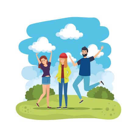 young people celebrating in the park vector illustration designのイラスト素材