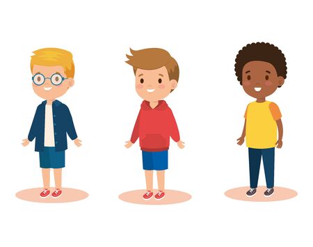set boys children with casual clothes vector illustrationのイラスト素材