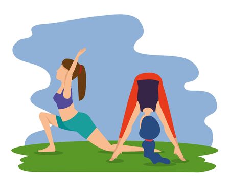 women practice yoga exercise posture vector illustrationのイラスト素材