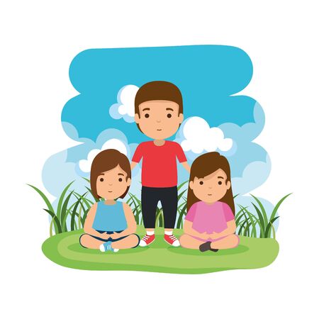 father with daughters in the camp vector illustration designのイラスト素材