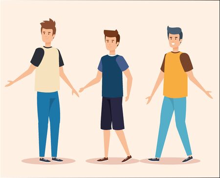 set nice boys with hairstyle and casual clothes vector illustrationのイラスト素材
