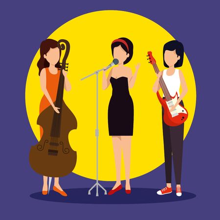 women play instrument to jazz day vector illustrationのイラスト素材