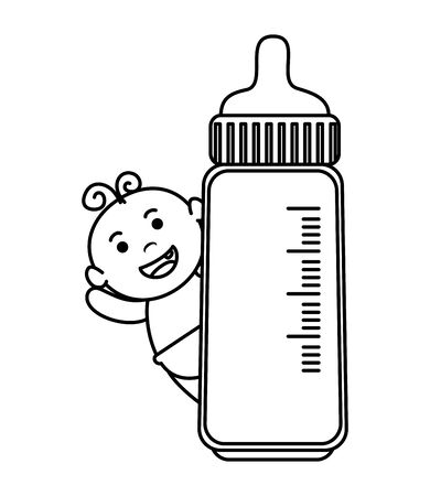 cute little baby boy with bottle milk character vector illustration designのイラスト素材