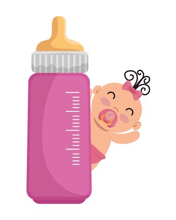 cute little baby girl with bottle milk character vector illustration designのイラスト素材