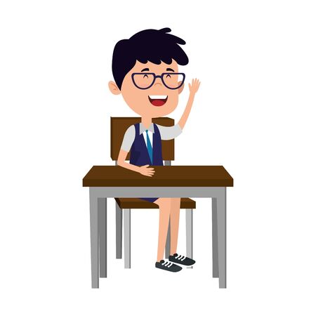 happy student boy seated in school desk vector illustration designのイラスト素材