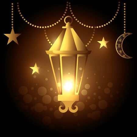 lamp and moon with star hanging to celebration vector illustrationのイラスト素材
