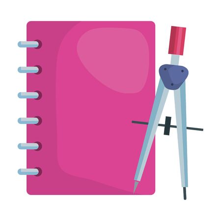 note book with compass supplies school vector illustration designのイラスト素材