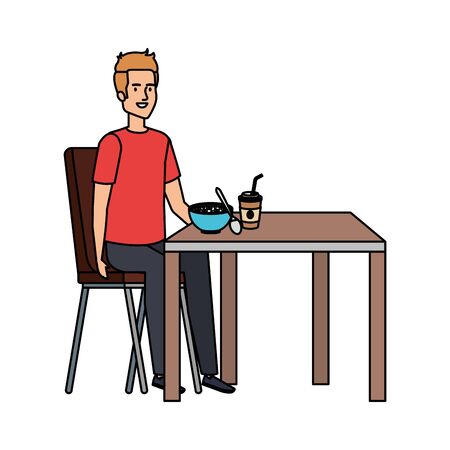 young man eating in table vector illustration designのイラスト素材