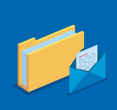 isometric folder and letter with documents information vector illustrationのイラスト素材