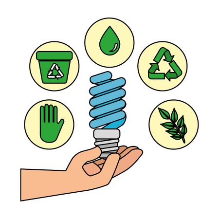 hand with saver bulb and ecology icons vector illustration designのイラスト素材