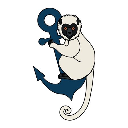 tropical capuchin monkey with anchor vector illustration designのイラスト素材
