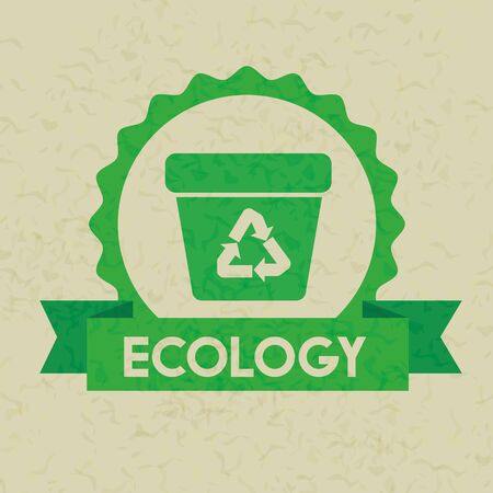 label with ecology recycle trash and ribbon vector illustrationのイラスト素材