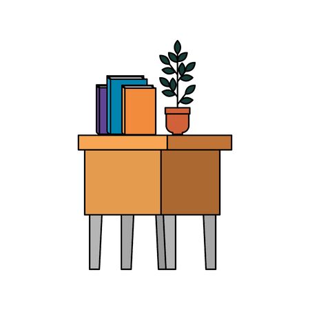 table wooden with books and houseplant vector illustration designのイラスト素材