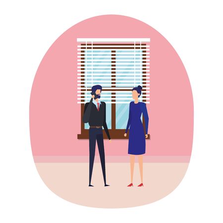 business couple using smartphone in the office vector illustration designのイラスト素材