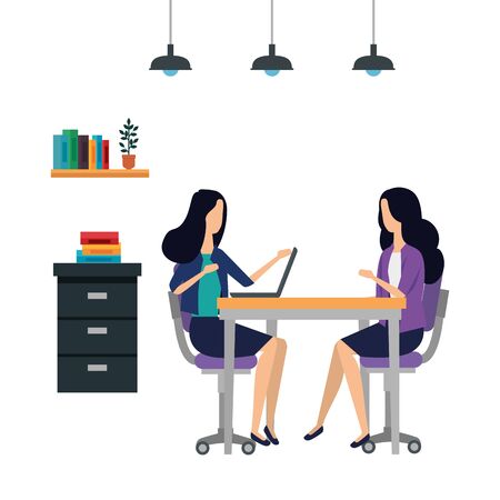 elegant businesswomen workers in the office vector illustration designのイラスト素材