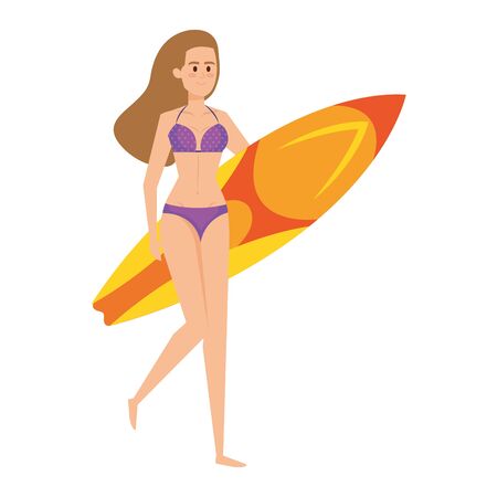 beautiful girl with swimsut and surfboard vector illustration designのイラスト素材