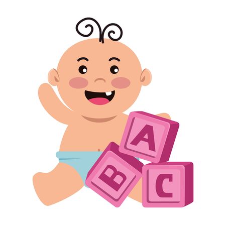 alphabet blocks toys with baby boy vector illustration designのイラスト素材