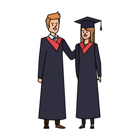young couple students graduated characters vector illustration designのイラスト素材