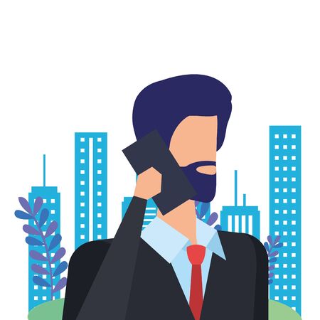 businessman calling with smartphone in the park vector illustration designのイラスト素材