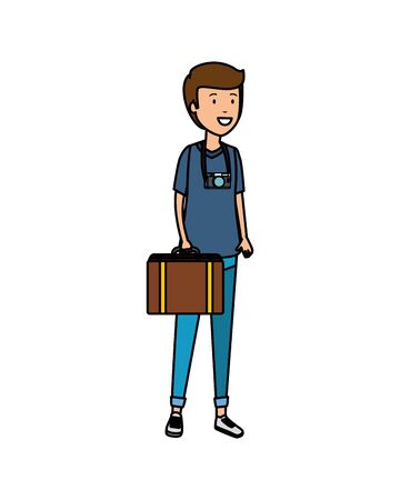 tourist man with suitcase character vector illustration designのイラスト素材