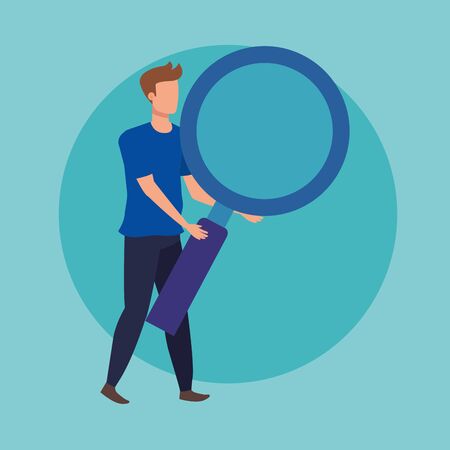 young man with magnifying glass character vector illustration designのイラスト素材