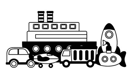 kids toys boat rocket truck car plane submarine vector illustrationのイラスト素材