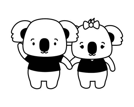 cute couple koala animal cartoon vector illustration designのイラスト素材