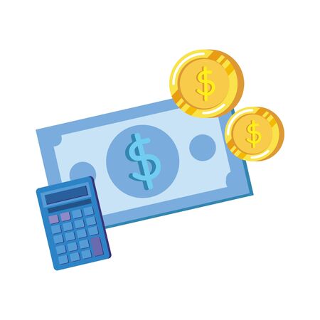 coins and bills money dollars with calculator vector illustration designのイラスト素材