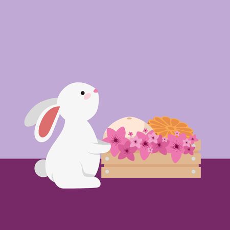 cute and little rabbit with melons in wooden box vector illustration designのイラスト素材